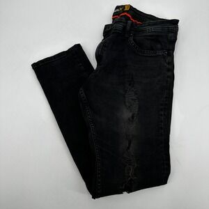 Raw X Mens Skinny Jeans 36x32 Black Distressed Ripped Denim Stretch Grunge Punk